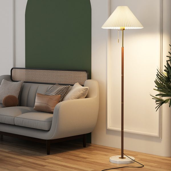 Retro Light Luxury Wood Grain Simple Pleated Floor Lamp Bedroom Bedside Sofa Study Floor Lamp - Image 4