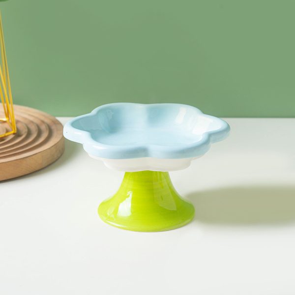 Pet Ceramic Cat Bowl Flower High Foot Anti-turning Enamel Stain Resistant Supplies Food Basin - Image 7