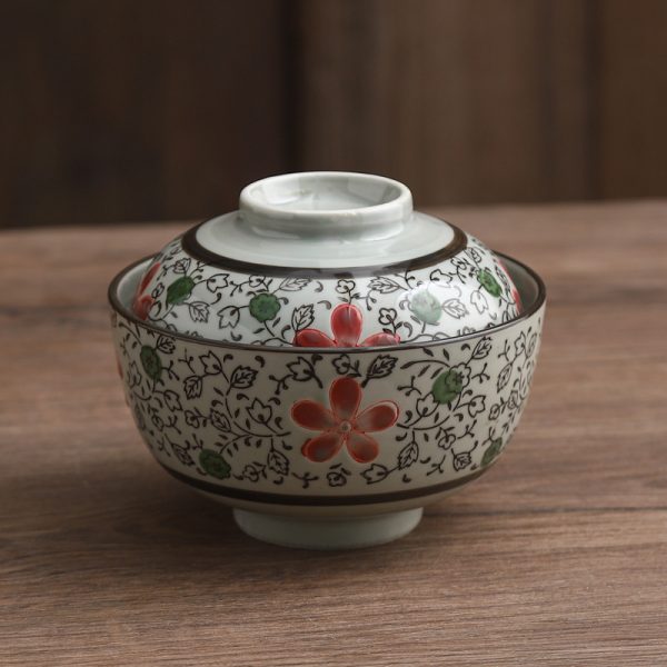 Auspicious Flower Tureen Slow Cooker Ceramic With Lid Steamed Rice Bowl - Image 8