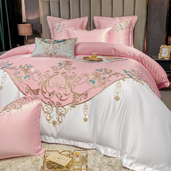 European Champagne Flower Embroidery Four-piece Luxury Bedding Set - Image 5