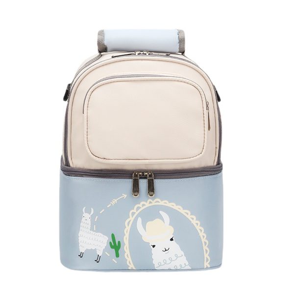 Thermal Baby Bottle Backpack Portable Alpaca Pattern Cute Mommy Travel Backpack for Breast Milk Beige