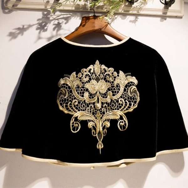 Gold Velvet Shawl Retro Chinese Style Lace Embroidery