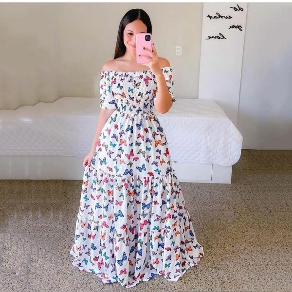 Women's Off-shoulder Floral Fashion Off-shoulder Long Dress - Image 3