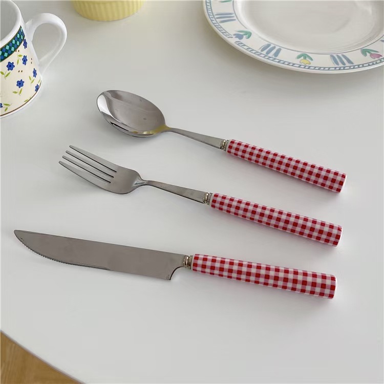 Western Ceramic Tableware High Quality Stainless Steel Handle Spork Dessert Fork Spork Spoon Cutlery