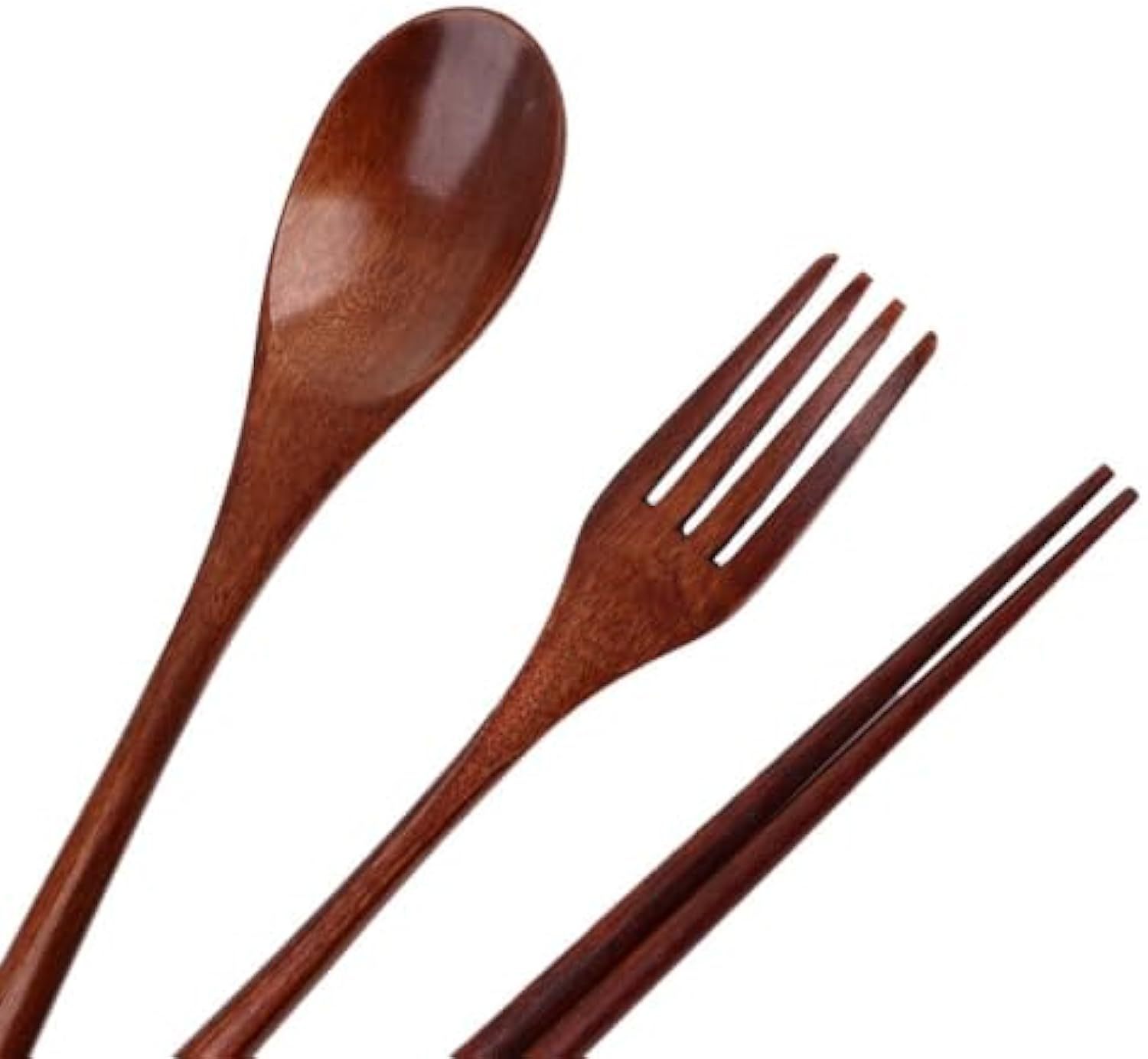 Cutlery 3PCS Fork Chopsticks Spoon Set Portable Tableware Chinese Wooden Utensils Sets Dinner Sets Long Handle Utensils With Fork Spoon Chopsticks