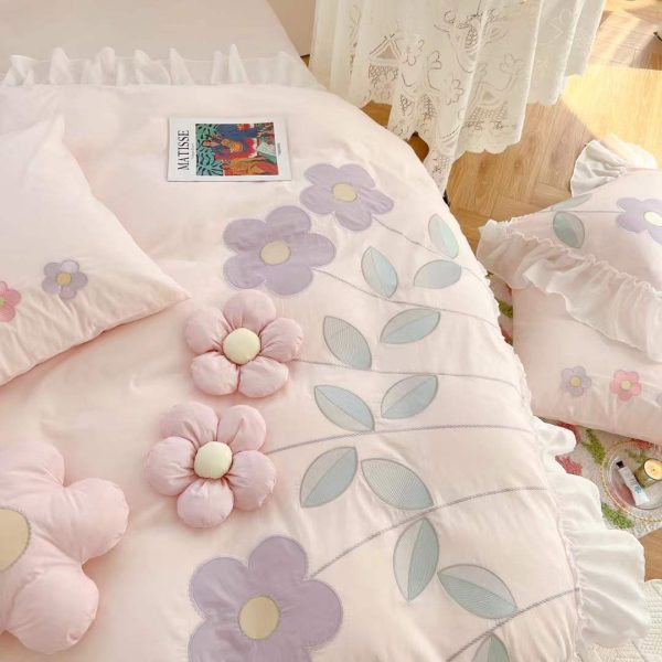 Cotton Four Piece Floral Three-dimensional Embroidery Quilt Cover Bed Sheet - Image 2