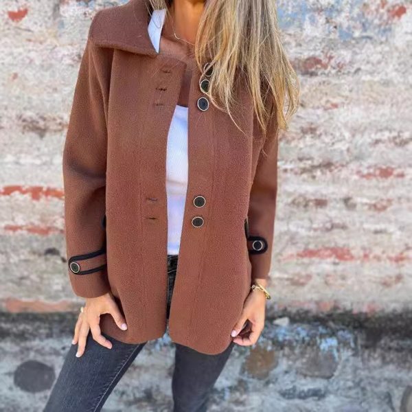 Solid Color Polo Collar Single-breasted Long Sleeve Coat - Image 3