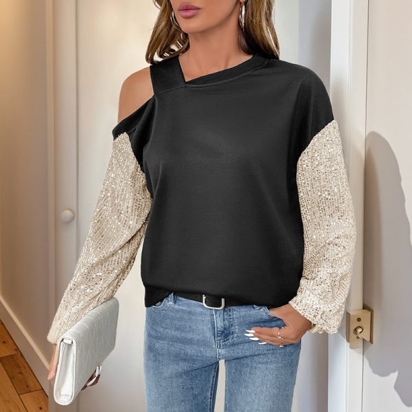 Long Sleeve Sequined Off-the-shoulder Multicolor Hoodie Women