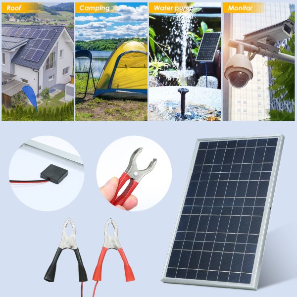 30W D C 12V/18V Solar Panel Kit Set with Alligator Clip/ IP65 Water Resistance for Home Indoor Outdoor Use Portable