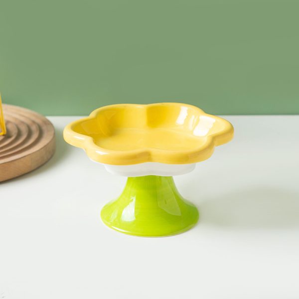 Pet Ceramic Cat Bowl Flower High Foot Anti-turning Enamel Stain Resistant Supplies Food Basin - Image 5