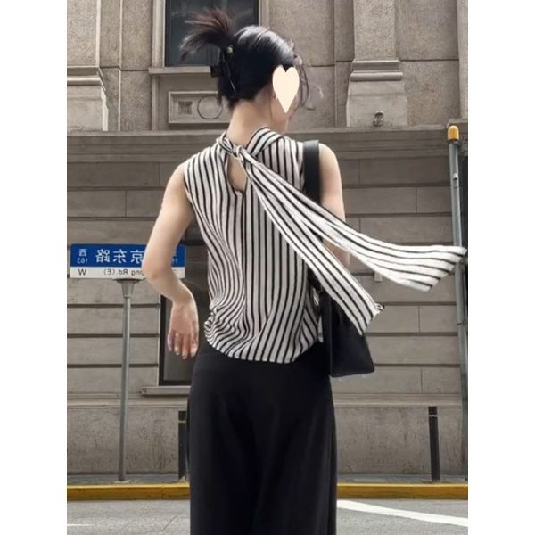 French Entry Lux Sleeveless Striped Shirt For Women - Image 5