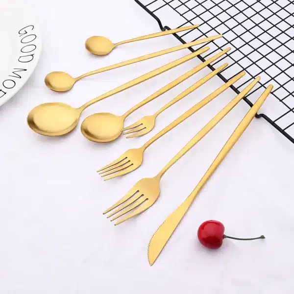 Matte Gold Tableware Stainless Steel Cutlery Set Kitchen Flatware Dinner Fork Spoon Knife Cake Fork Ice Spoon Dinnerware Set - Image 2