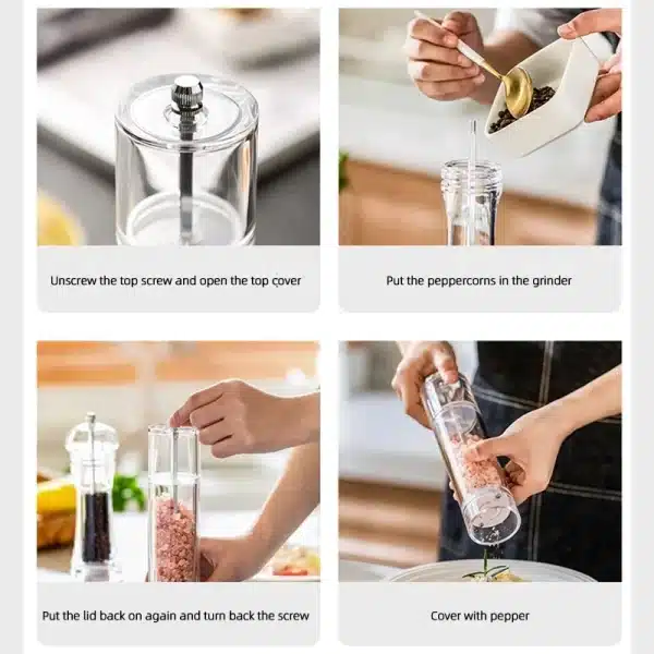 Acrylic Spice Pepper Mill Salt and Pepper Black Grinder With Strong Adjustable Ceramic Grinders Kitchen Cooking Tools Gadget Set - Image 3