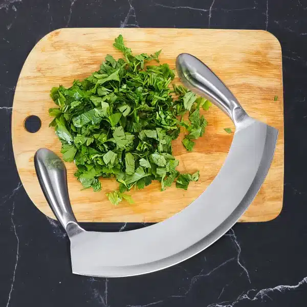 8.5 inch Stainless Steel Mezzaluna Knife Herb Chopper Pizza Cutter Fruit Vegetable Salad Slicer Dicer Herb Mincer Kitchen Knife - Image 4