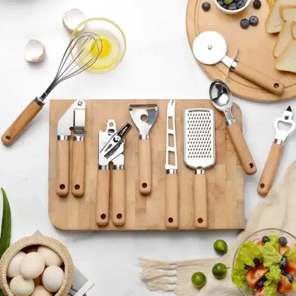 Cooking Utensils Set With Wooden Handle Can Opener Baking Set Cooking Tool Kitchenware Pizza Peeler Cheese Knife Kitchen Gadget - Image 2