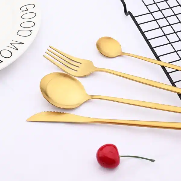 Matte Gold Tableware Stainless Steel Cutlery Set Kitchen Flatware Dinner Fork Spoon Knife Cake Fork Ice Spoon Dinnerware Set - Image 6