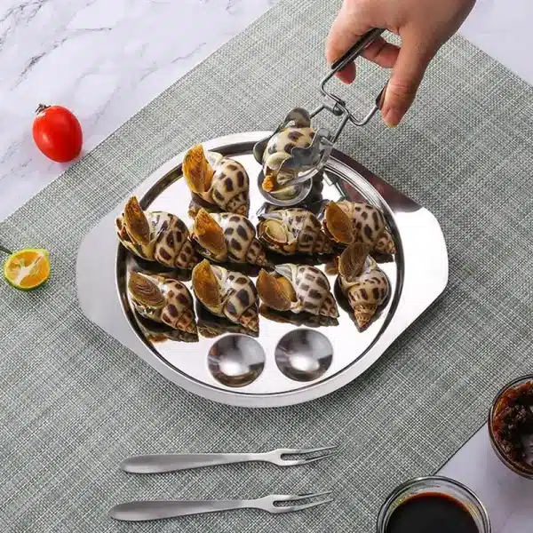 2Pcs Escargot Plate Stainless Steel Snail Plate Conch Baking Tray Kitchen Gadget Tea Cup Heat Cup Tube Spoon Brush Set Cup - Image 4