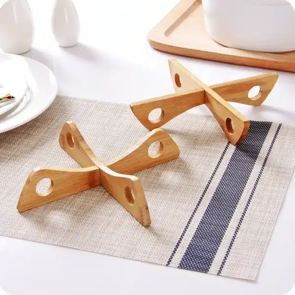 New 1 Set 20*4cm Bamboo Detachable Tray Rack Mat Kitchen Pan Pot Pad Anti-hot Steaming Placemat Cooling Dish Holder Gadget - Image 6