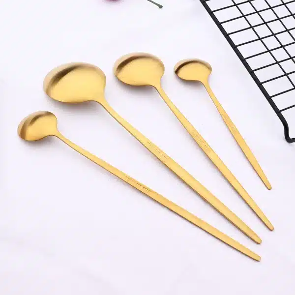 Matte Gold Tableware Stainless Steel Cutlery Set Kitchen Flatware Dinner Fork Spoon Knife Cake Fork Ice Spoon Dinnerware Set - Image 5