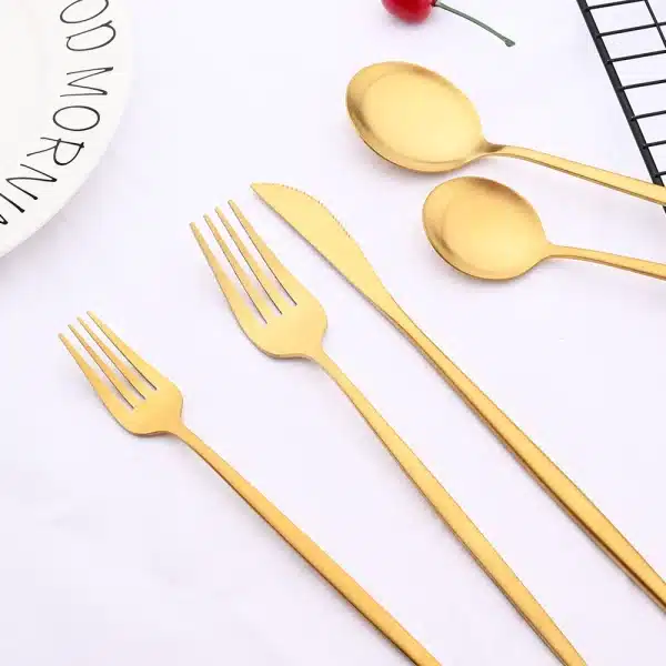 Matte Gold Tableware Stainless Steel Cutlery Set Kitchen Flatware Dinner Fork Spoon Knife Cake Fork Ice Spoon Dinnerware Set - Image 4