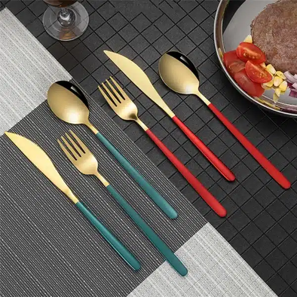 3Pcs/Set Stainless Steel Long Handle Mixing Spoons Fruit Steak Forks Knives Dinnerware Tableware Cutlery Set Kitchen Accessories - Image 2