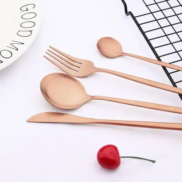 Rose Gold Matte Flatware Cutlery Set Sainless Steel Home Dinnerware Party Fork Spoon Dessert Knife Kitchen Dinner Tableware Set - Image 2