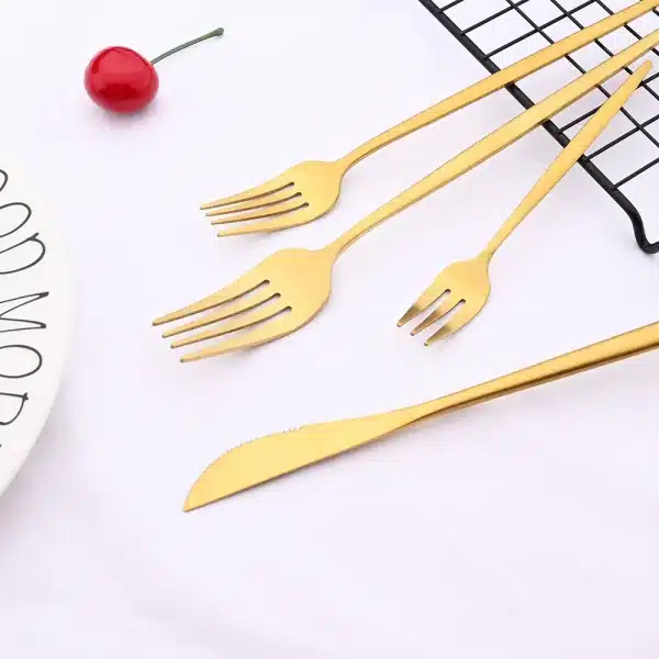 Matte Gold Tableware Stainless Steel Cutlery Set Kitchen Flatware Dinner Fork Spoon Knife Cake Fork Ice Spoon Dinnerware Set - Image 3