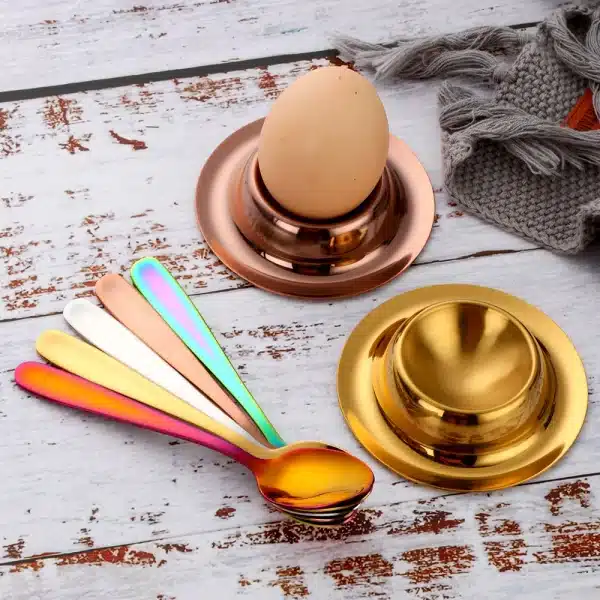 Gold Egg Cup Stainless Steel Egg seat Egg spoon set Metal Egg Holder for Raw/Hard Boiled Egg Household Kitchen gadget restaurant - Image 2