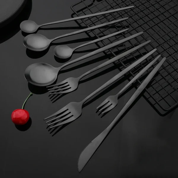 Dinnerware Set Matte Black Knife Fork Dessert Spoon Tableware Cutlery Set Stainless Steel Silverware Flatware Kitchen Dinner Set