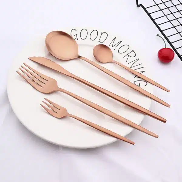 Rose Gold Matte Flatware Cutlery Set Sainless Steel Home Dinnerware Party Fork Spoon Dessert Knife Kitchen Dinner Tableware Set - Image 6