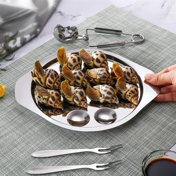 2Pcs Escargot Plate Stainless Steel Snail Plate Conch Baking Tray Kitchen Gadget Tea Cup Heat Cup Tube Spoon Brush Set Cup - Image 5