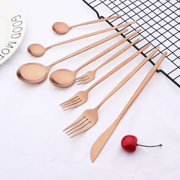 Rose Gold Matte Flatware Cutlery Set Sainless Steel Home Dinnerware Party Fork Spoon Dessert Knife Kitchen Dinner Tableware Set - Image 5