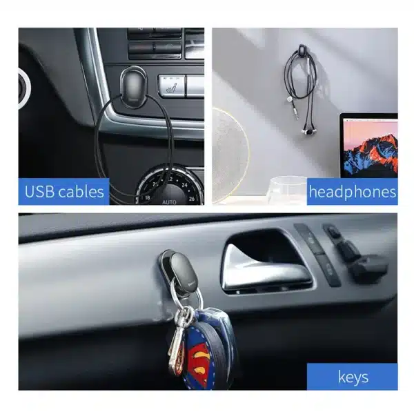 Baseus 4Pcs/Lot Car Hooks Organizer Storage Hanger for USB Cable Headphone Key Storage Car Accessory Car Adhesive Hook Hanger - Image 2