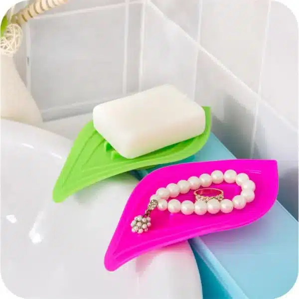 Colorful Leaf-Shaped Antiskid Soap Dish Soap Kitchen Tools Bathroom Gadgets Holder Hanging Storage Box Bathroom Set - Image 2