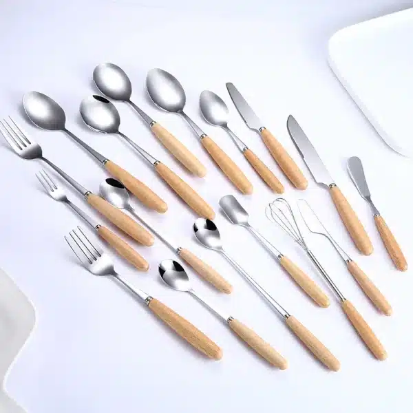 Ice Cream Spoon set 6 Pcs Stainless Steel Dessert Spoon Coffee Spoon Kitchen Gadget Spoon set Mini wooden Handle Tiny Spoonds - Image 3