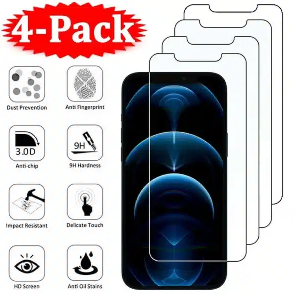 4Pcs For iPhone 12 mini 11 Pro X XR XS Max 8 7 6 Plus 5s se 2020 Tempered Glass Screen Protector mobile phone accessories