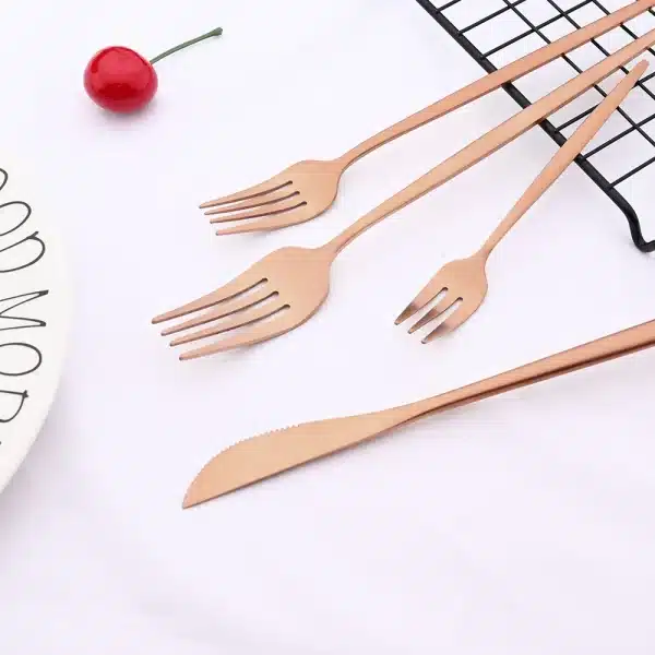 Rose Gold Matte Flatware Cutlery Set Sainless Steel Home Dinnerware Party Fork Spoon Dessert Knife Kitchen Dinner Tableware Set - Image 3