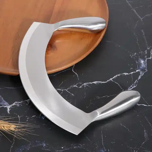 8.5 inch Stainless Steel Mezzaluna Knife Herb Chopper Pizza Cutter Fruit Vegetable Salad Slicer Dicer Herb Mincer Kitchen Knife - Image 5