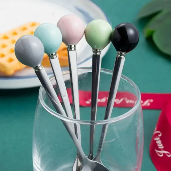 1/3/5PCS Round Colorful Ceramic Handle Spoons Smooth Without Welding Kitchen Gadgets Macaroon Color Spoon Easy Cleaning - Image 5