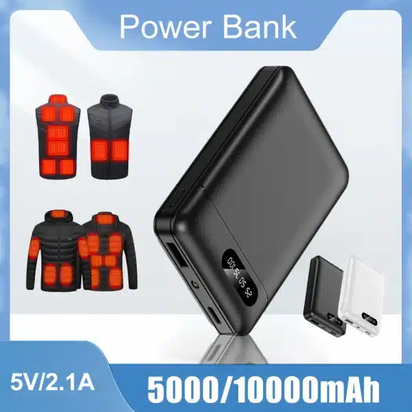 Power Bank 10000mAh Smart 5V/2.1A USB Output Mini External Battery Pack With LED Lighting For Heating Vests Jackets Socks