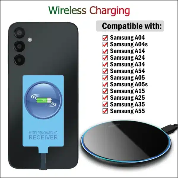 Wireless Charging for Samsung Galaxy A04 A04S A14 A24 A34 A54 A05 A05S A15 A25 A35 A55 Wireless Charger+USB Type-C Receiver