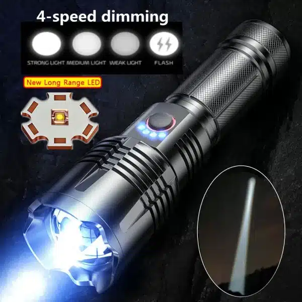 High Power Spotlight Long Range LED Flashlight Portable Charging Torch For Camping Night Fishing