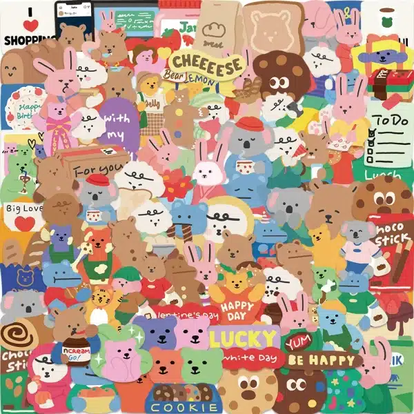 100Pcs Korean Dailylike Bear Stickers Vinyl Waterproof Stickers for Kids Toy Decals for Loptop Water Bottles DIY Phone Case