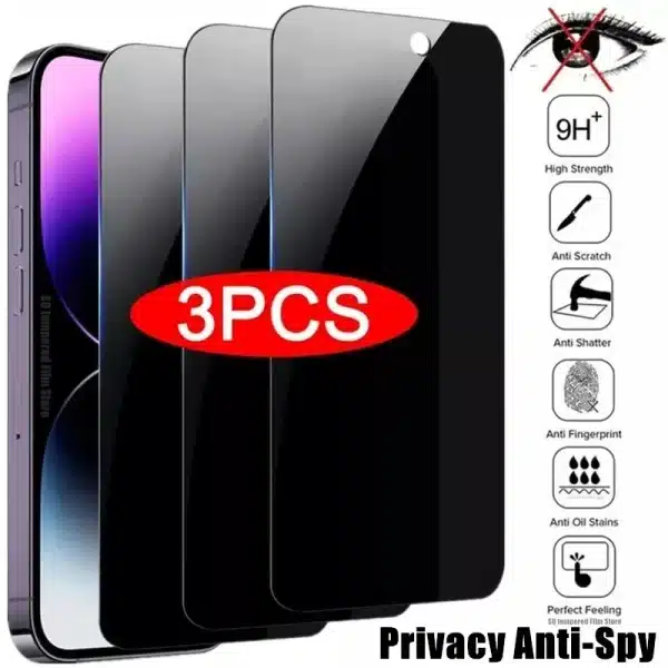 3PCS Privacy Screen Protector For iPhone 14 PRO MAX Anti-Spy Glass For iPhone 13 12 11 15 16 Max XR 7 8 Plus 2022 Tempered Glass