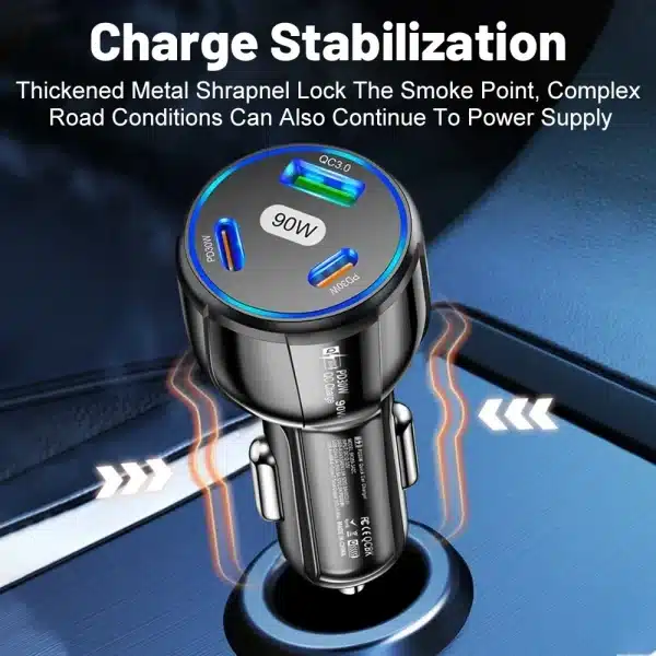 Car Charger 90W 3-in-1 QC3.0 PD Type C USB Moblie Phone Fast Charging for IPhone Xiaomi Samsung Car Quick Charger Adapter Tools - Image 3