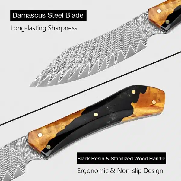 Japanese 3.5 Inch Utility Knife VG10 Damascus Steel Pro Paring Knife Sharp Kitchen Petty Knife Full Tang Resin and Wood Handle - Image 3