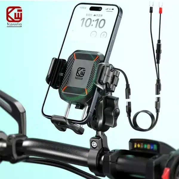 Kewig Upgraded Motorcycle Phone Holder 15W Wireless Charger QC3.0 USB Fast Charging Moto Handlebar Bracket GPS Shockproof Stand