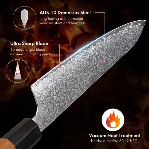 TURWHO Hand Forged Japanese Chef Knife Damascus Steel Kitchen Knives Santoku Sashimi Bread Utility Handmade Blade Cooking Tools - Image 3