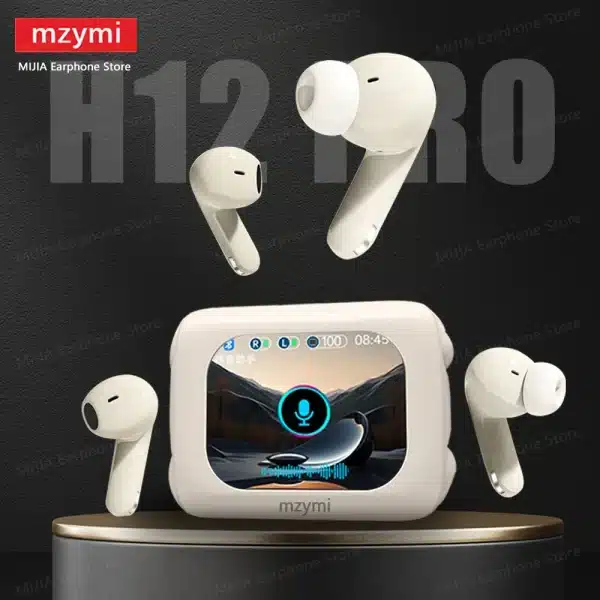 mzymi New H12 Pro Wireless Earphone Dual Earbuds Touch Screen Headset ANC+ENC Noise Cancelling Bluetooth Headphone For XIAOMI