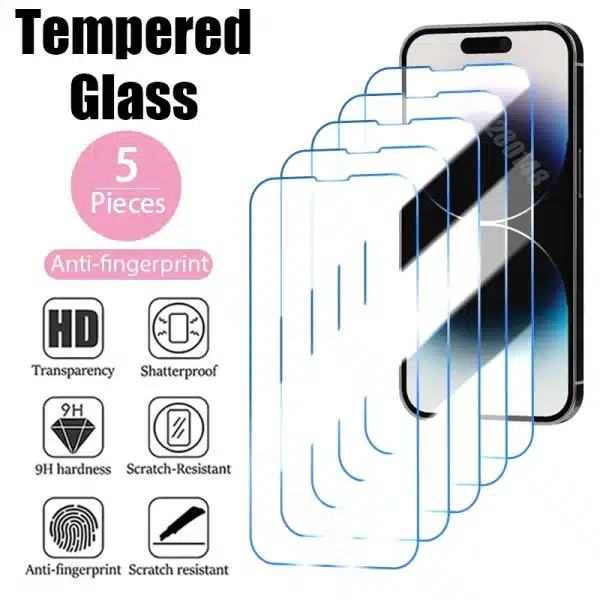 5PCS Tempered Glass for iPhone 16 15 14 11 12 13 Pro Max Mini Screen Protector for iPhone 16 15 14 Plus SE 2022 2020 X XR XS Max